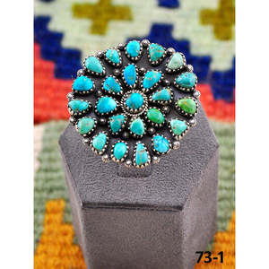 Bague artisanale en argent sterling et émeraude de la vallée du Sud-Ouest avec pierre florale turquoise - Product Image 3