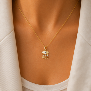 สร้อยคอเพชรทรงกลมเพาะเลี้ยงในห้องปฏิบัติการ DEF VVS ทอง 14K 18K พร้อมจี้เคลือบลายตา งานจิวเวลรี่ชั้นดี ของขวัญวันครบรอบ รับผลิตตามแบบ (ODM) ขายส่ง - Product Image 3