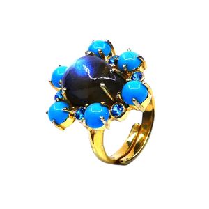 925 Sterling Silver Classic Style Ring Gold Plated with Kyanite Turquoise Labradorite <b>Stones</b> - Product Image 1