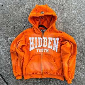 เสื้อฮู้ดผ้าเฟรนช์เทอร์รี่สำหรับผู้ชายผ้าฝ้ายแท้ปักลายด้วยพลอยเทียมทรงหลวมสไตล์บ็อกซี่สไตล์วินเทจ - Product Image 2