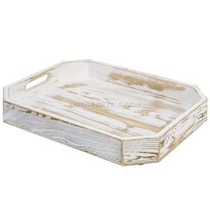 Élégant plateau de service en bois de luxe de forme octogonale avec finition texturée dans une couleur blanche attrayante pour servir et exposer - Product Image 1