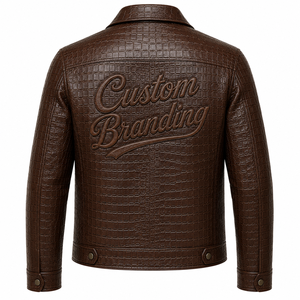 Veste en cuir de crocodile véritable pour homme, marron vintage, décontractée, avec fermeture éclair, OEM, étiquette privée, vente en gros et personnalisable - Product Image 2