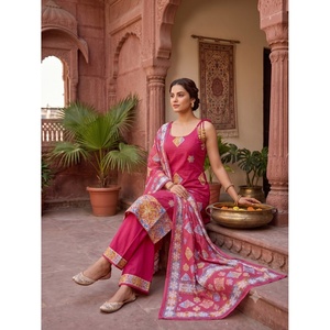 Ensemble Kurta Palazzo en coton brodé traditionnel indien pour femmes de la marque Rama avec dupatta assortie, séchage rapide, tenue décontractée d'été - Product Image 2