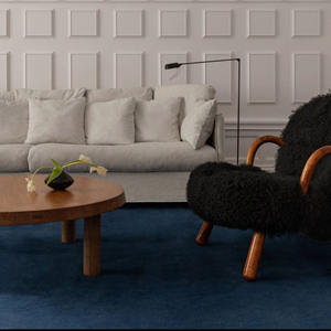 Tapis en laine bleue tufté à la main, moderne, fait main, luxueux, doux, durable, sur mesure, pour salon, pique-nique, antidérapant, adapté aux animaux domestiques - Product Image 4