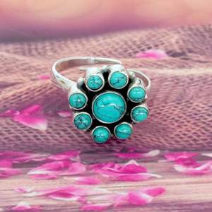 แหวนเงินเทอร์ควอยซ์และแหวนเงินสเตอร์ลิงเครื่องประดับสำหรับผู้หญิงทันสมัยพร้อมของขวัญแต่งงานแบบปรับได้ - Product Image 1