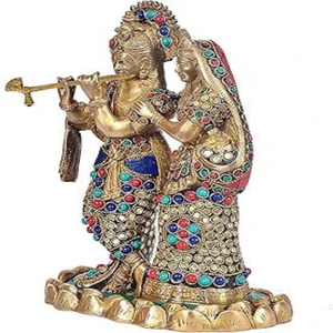 Radha Krishna Idol Statue 11 pouces traditionnel métal artisanat incrustation travail pour mariage religieux anniversaire Diwali célébrations - Product Image 2