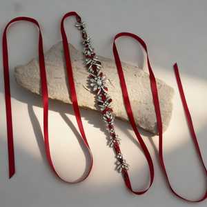 Cinturón Ajustable con Pedrería Borgoña Bridella BS122R para Bodas, Bailes de Graduación y Eventos Formales - Product Image 1