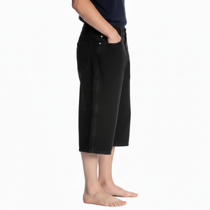 Shorts en jean à jambes larges pour hommes en gros personnalisés, style vintage, coupe ample, jean délavé, pantalon capri, style streetwear - Product Image 3