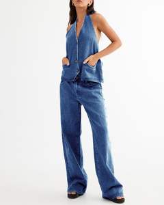 2025 nueva moda sin mangas traje de mezclilla de cintura alta para mujer cómodo diario Casual ropa de calle traje de mezclilla para la venta - Product Image 2