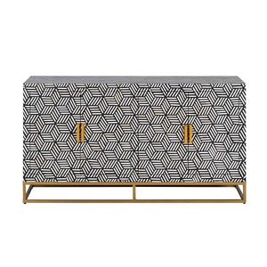 Buffet en bois massif exquis fait à la main avec base dorée grand meuble d'angle en incrustation d'os pour meubles d'hôtel ou de salon - Product Image 1