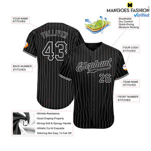 Tùy chỉnh màu đen trắng pinstripe đích thực bóng chày Jersey độ ẩm-wicking vải cao xử lý draping hiệu suất xuất sắc - Product Image 3