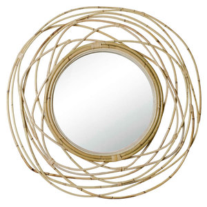 Espejo de pared de ratán duradero ecológico redondo de remolino costero bohemio hecho a mano decoración de Pascua - Product Image 1