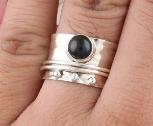 Classic Handmade Silver Plated IGI Certified Vintage Geometric Black Onyx Spinner <b>Ring</b> Natural Gemstone <b>Worry</b> Wedding Party - Product Image 3