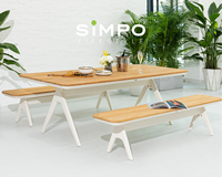 SIMPOLIFESTYLE Ensemble de mobilier d'extérieur moderne, haut de gamme, léger, imperméable, de luxe, pour jardin, salle à manger, balcon, en aluminium et teck, pour hôpital