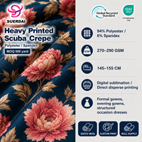 Tissu imprimé en polyester et élasthanne, type scuba crêpe, haute opacité, pour les fabricants de robes de mariée et de robes de mère de la mariée