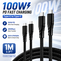 Cable USB Tipo-C de Alta Calidad, 100W PD, 1m, Niquelado, Multifuncional, Duradero, para Teléfono Móvil y Portátil, Carga Rápida y Sincronización de Datos