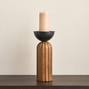 Portavelas rústico de madera y Metal, centro de mesa Vintage, acento decorativo para el hogar, diseño de Pilar moderno - Product Image 2