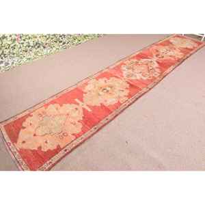 Turkish Rug, <b>Runner</b> 2.7x14 ft Vintage Rug, <b>Red</b> Orange Moroccan Wool Rug - Product Image 2