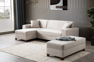 Sofá de esquina en forma de L con marco de madera maciza de lujo moderno con almacenamiento y tela reclinable, juego de sala de estar para cocina y taller - Product Image 2