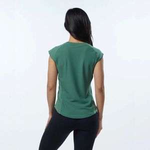 Rendimiento Fit 95% algodón 5% Spandex Cap mangas raglán en forma de escote de la tripulación de lujo de las mujeres verde camisetas con Scoop bajo - Product Image 2