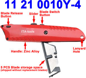 Couteau utilitaire pliant avec interrupteur à poignée en alliage de zinc lame double droite et lame à crochet fournisseur OEM ODM Taiwan - Product Image 2