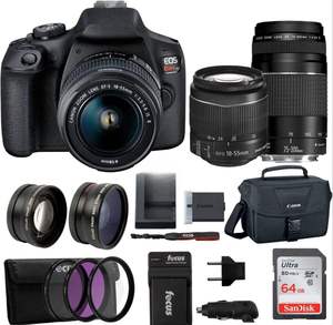 Nueva Cámara DSLR T7 en Oferta, Kit de 2 Lentes EF18 55mm y EF 75 300mm, Negra, Alta Resolución, Cámara de Fotografía Digital Profesional OEM - Product Image 1