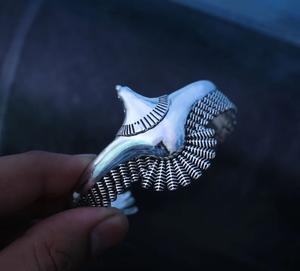 Brazalete de Plata de Ley 925 con diseño de plumas de águila y pájaro, joyería fina única para regalo de cumpleaños - Product Image 6
