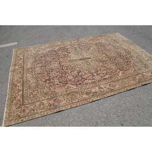 Oriental Vintage <b>Turkish</b> <b>Rug</b> 6.4 X 9.6 ft Beige Red Patchwork Design Wool Material Latex Backing for Living Room Decorations - Product Image 2