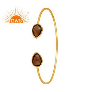 Demanded Smoky Quartz <b>Gemstone</b> Rose Gold Plated Cuff <b>Bracelet</b> Supplier of 925 Silver Jewelry - Product Image 3