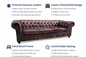 Canapé Chesterfield à trois places spacieux, design traditionnel, coussin moelleux, élégant mobilier de maison, idéal pour le salon, le bureau - Product Image 2