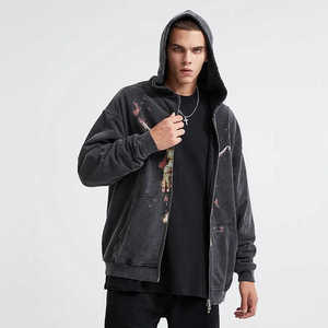 Sudaderas con capucha desgastadas lavadas con ácido de lana suave para hombre con suéter/cremallera Tipo de patrón sólido de invierno Estampado Bajo MOQ Suministro al por mayor - Product Image 5