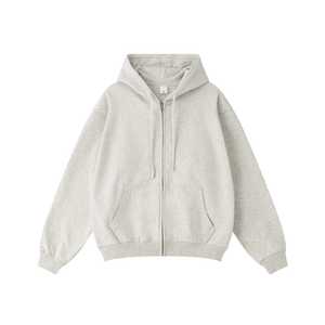 Best Heavyweight Oversized Boxy Zip up Sudadera con capucha corta con cremallera personalizada Hombres Drop Shoulder Streetwear Sudaderas con capucha y sudaderas para hombres - Product Image 4