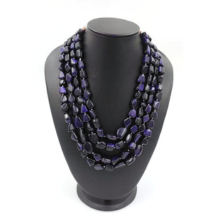 Collier de perles en pierre de soleil bleue, 4 couches de pierres précieuses faites à la main, perles de pierre naturelle Boho, collier épais - Product Image 3