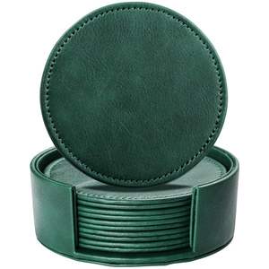 Ensemble de sous-verres carrés en cuir de couleur noire Sous-verres classiques en cuir PU avec support Ensemble de 4 sous-verres avec support - Product Image 5