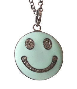 SMILE 925 Sterling Silver Noir Rhodium Plaqué Pave Diamant Pendentif Turquoise Émail 30MM Style Vintage pour la Fête de Mariage - Product Image 1