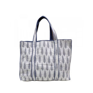 กระเป๋าผ้าบุนวมผ้าฝ้ายนุ่มใช้ซ้ำได้กระเป๋าโท้ทพิมพ์ลายบล็อกมือสำหรับตอนเย็น - Product Image 5