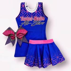 Uniformes de animadora OEM de alta calidad para niñas y adultos, conjuntos de Spandex con diseños impresos de diamantes de imitación, uniformes de equipo de poliéster alto - Product Image 4