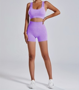 Women's 2-Piece Yoga Set Purple Seamless Crop <b>Top</b> High Waist Shorts Sleeveless Racerback Elastic Waist Solid Color Workout Wear - Product Image 1