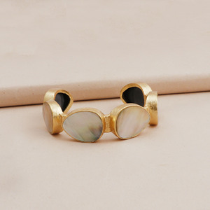 Brazalete elegante de piedras preciosas de moda de madreperla, pulseras de piedra natal, fregona con bisel chapado en oro, brazaletes de moda elegantes - Product Image 4