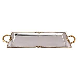 Nordic Style Decorative Metal Ottoman Tray <b>Rectangular</b> <b>Mirror</b> Finish Stainless Steel Display Tray with Vintage Gold Handles - Product Image 1