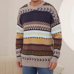 เสื้อสเวตเตอร์ถักแขนยาวสำหรับผู้ชายเสื้อสเวตเตอร์ผ้าคอตตอน100% สีพื้นป้องกันการพอง - Product Image 3