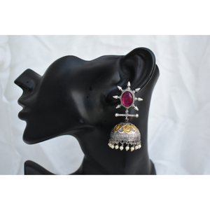 Joyería de Moda India en Tendencia, Hermosos Aretes de Aro con Piedras de Dos Tonos Hechos a Mano para Niñas y Mujeres - Product Image 1
