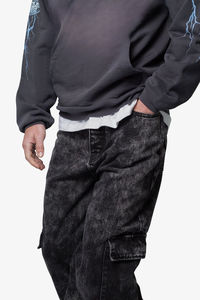 Veste en cuir premium, toile imperméable, lavée, noire, coupe décontractée avec jambes larges et poches surdimensionnées - Product Image 4