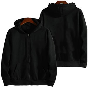 Moda de invierno Sudadera con capucha Cremallera completa Manga larga Streetwear Bordado Kanga Bolsillo Color sólido Liso teñido Pedido mínimo 2 - Product Image 2