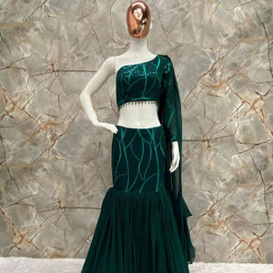 FANCY <b>PARTY</b> WEAR RUFFLE LEHENGA AND BLOUSE WITH ATTACHED DUPATTA - Product Image 1