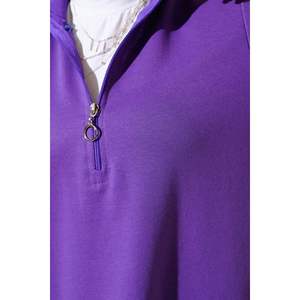 Túnica larga lila para mujer con pantalones y pantalones básicos de media cremallera - Product Image 4