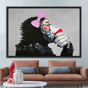 Lienzo Impreso: Obra de Arte Abstracta de Mono Pensativo, Decoración de Pared Contemporánea, 1 Pieza: Marco Negro - Product Image 1