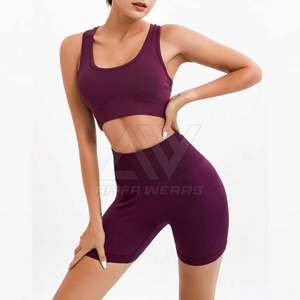 Ensemble de yoga en polyester et élasthanne pour femmes, haute qualité, taille élastique sans couture, motif uni, résistant à l'eau, vente chaude d'été - Product Image 4