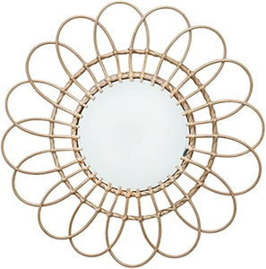 Espejo de pared de ratán decorativo-Marco floral para interiores modernos y rústicos Espejo de flor de ratán bohemio - Product Image 1
