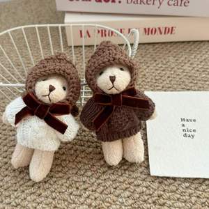 Korean Dongdaemun Wool Crochet <b>Cute</b> Cartoon <b>Bear</b> Pendant Keychain Lightweight Couple Gift with Bag Pendant - Product Image 2